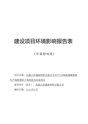 年产2万吨低微碳铬铁生产线新增烘干系统技术改造项目环评报告书.docx