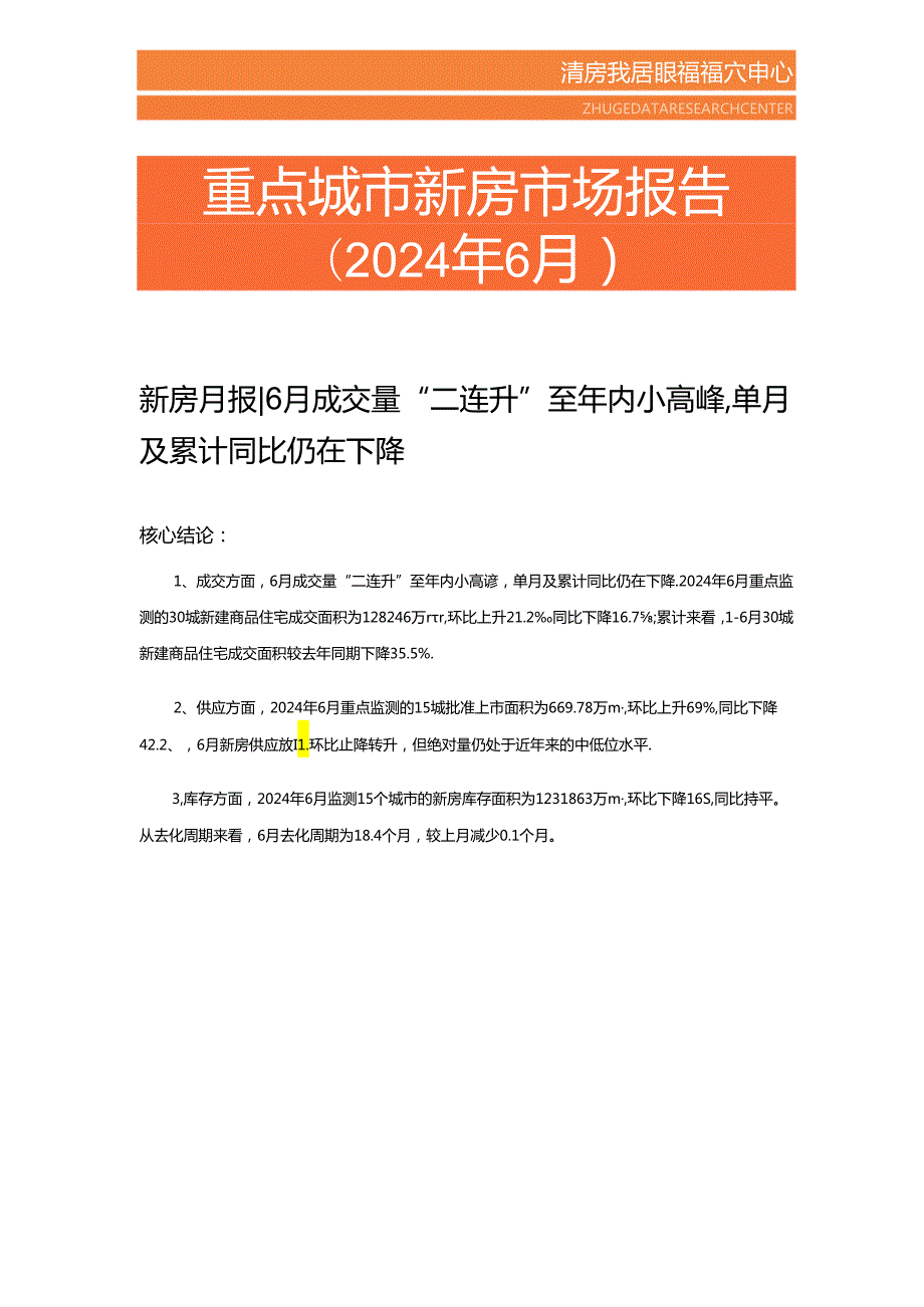 房地产 -重点城市新房市场报告（2024年6月）.docx_第1页