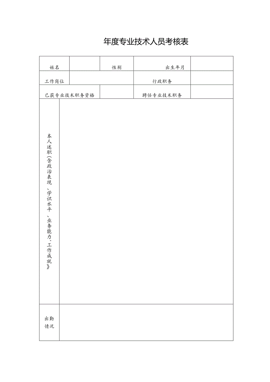 年度专业技术人员考核表.docx_第1页