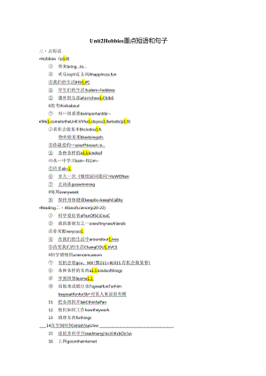 牛津译林版（2024） 七年级上册Unit 2 Hobbies 词组句子语法+词句默写语法练习.docx