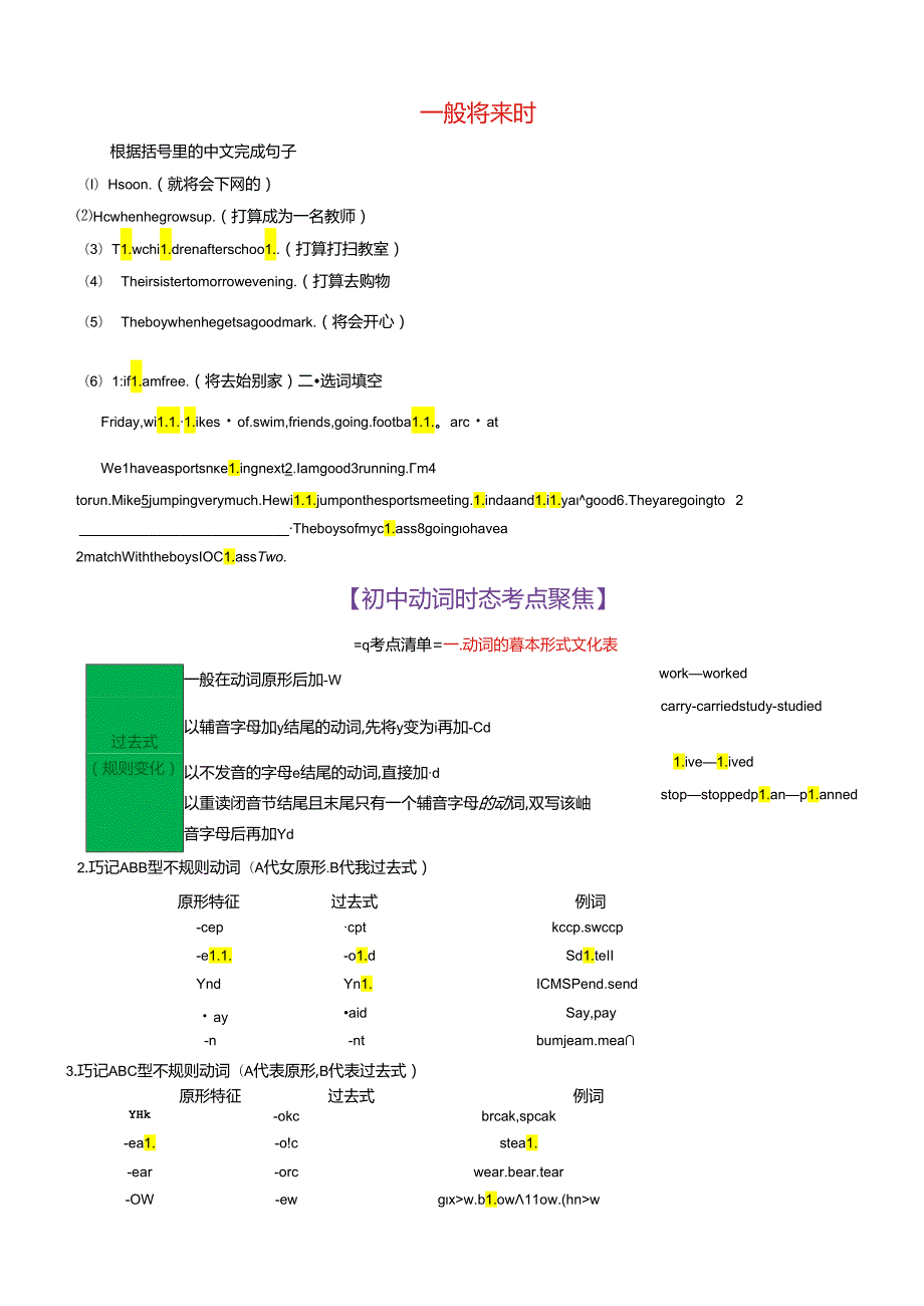 衔接点09 动词时态2（一般过去时、一般将来时）（小初考点差异及衔接）.docx_第2页