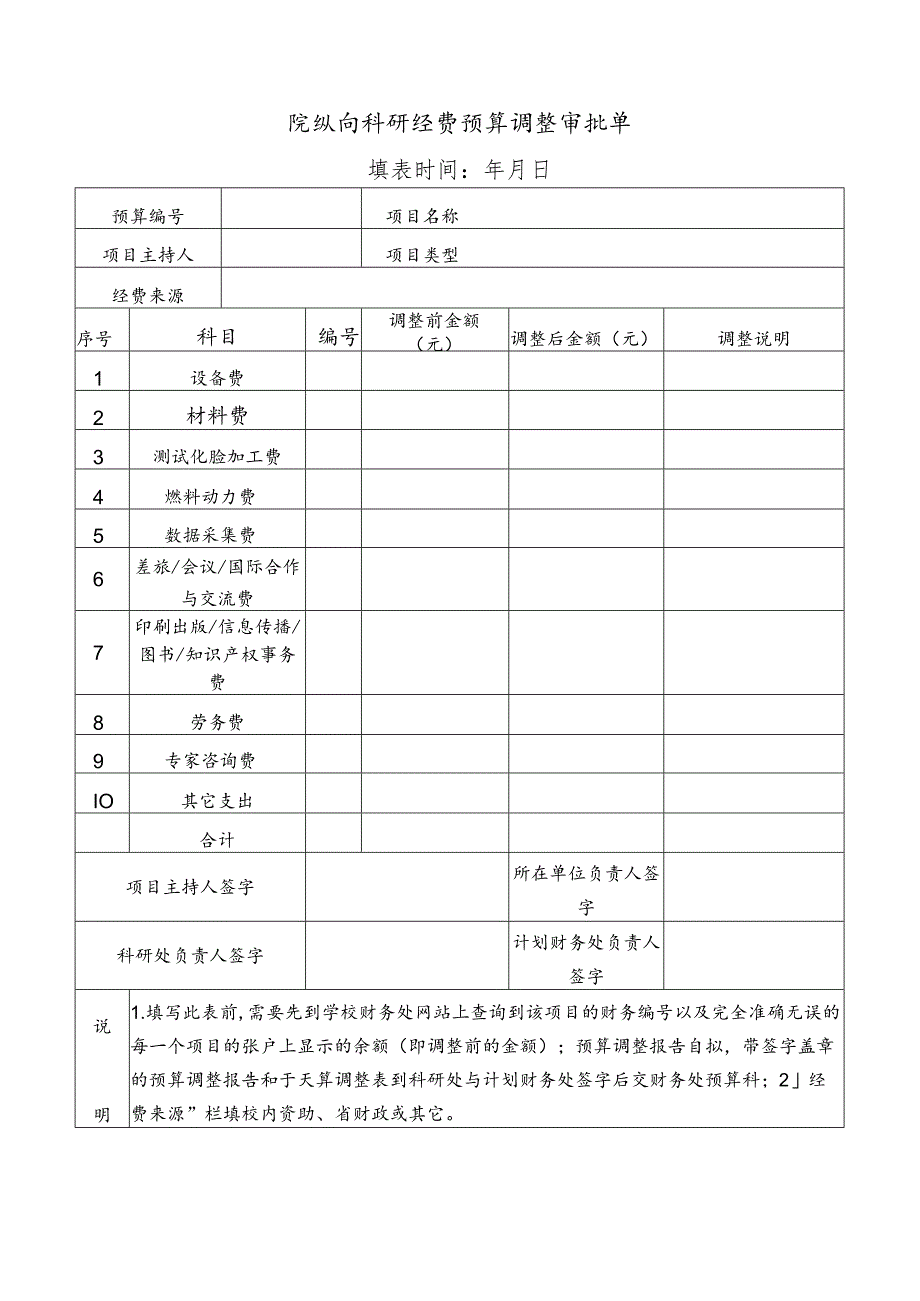 院纵向科研经费预算调整审批单.docx_第1页