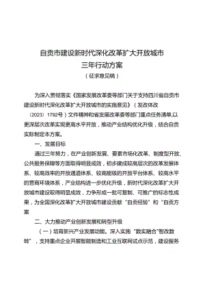 自贡市建设新时代深化改革扩大开放城市三年行动方案（征求意见稿）.docx