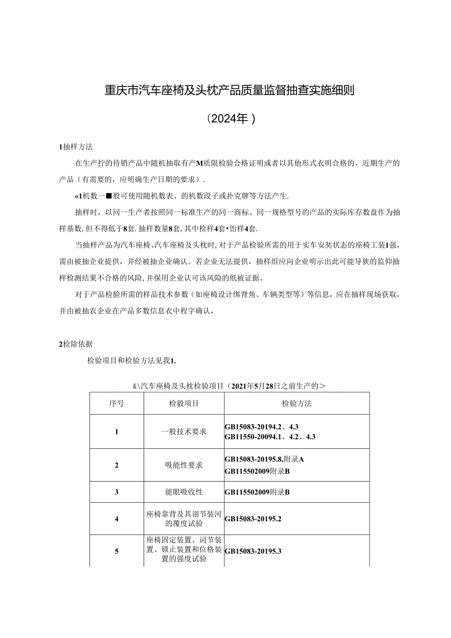 重庆市汽车座椅及头枕产品质量监督抽查实施细则（2024年）.docx_第1页