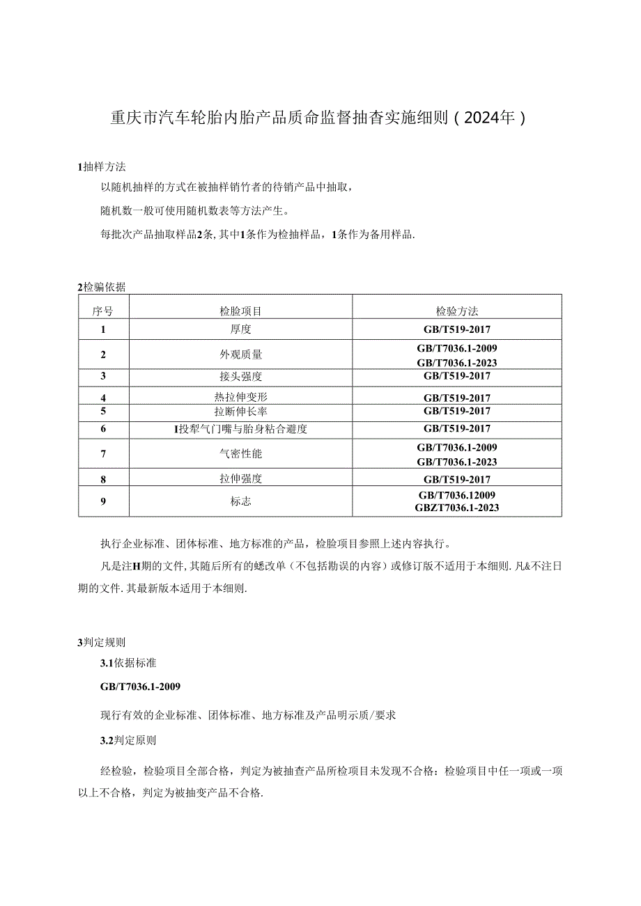 重庆市汽车轮胎内胎产品质量监督抽查实施细则（2024版）.docx_第1页