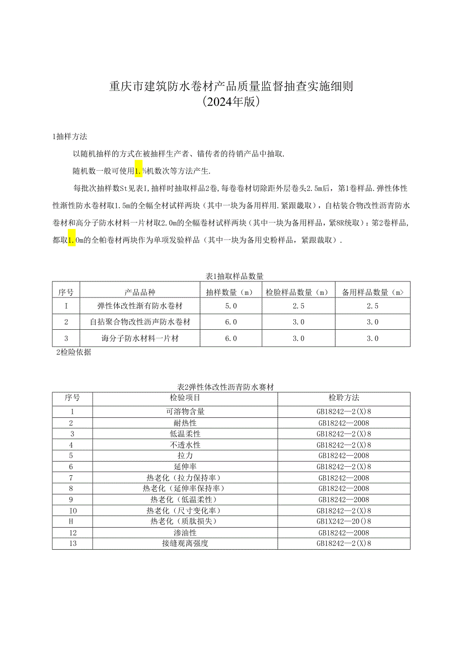 重庆市建筑防水卷材产品质量监督抽查实施细则（2024年版）.docx_第1页