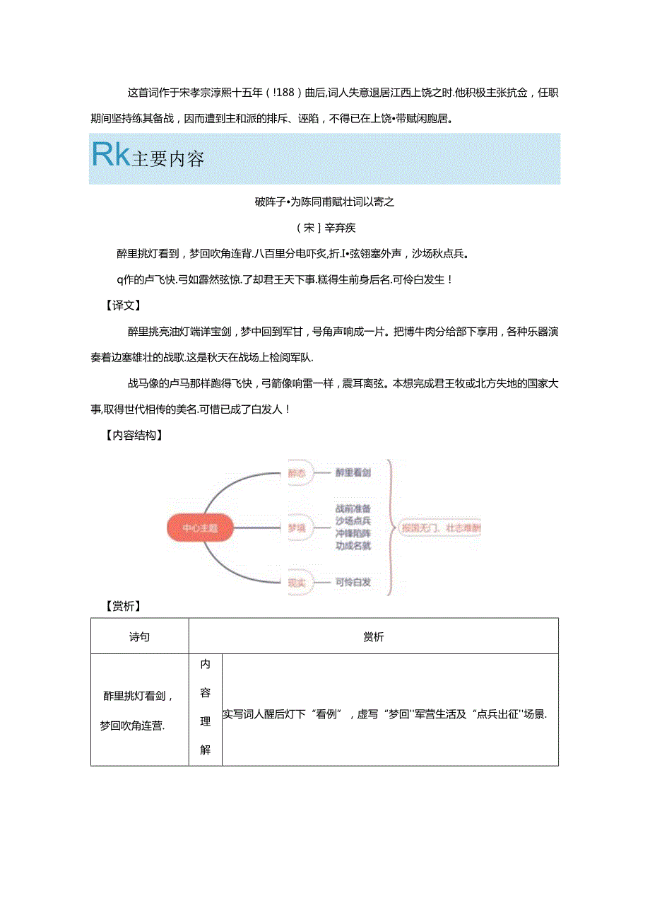 破阵子为陈同甫赋壮词以寄之 初中诗歌鉴赏专项训练（附答案解析）.docx_第2页