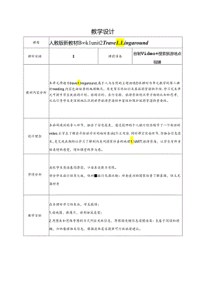 人教版（2019）Book 1 unit 2 Travelling around Reading and Thinking 教学设计.docx