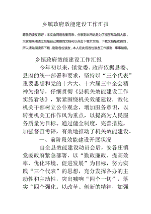 乡镇政府效能建设工作汇报.docx