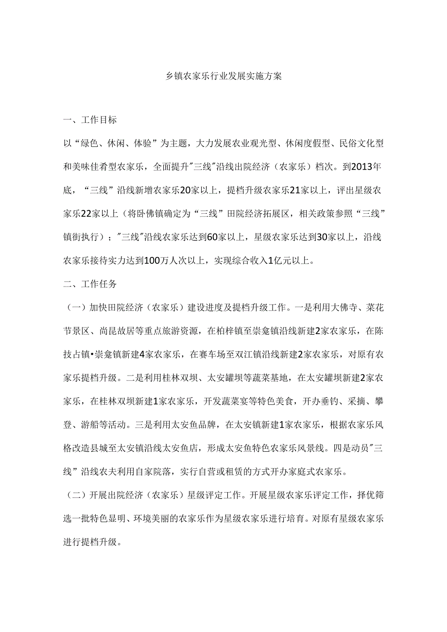 乡镇农家乐行业发展实施方案.docx_第1页