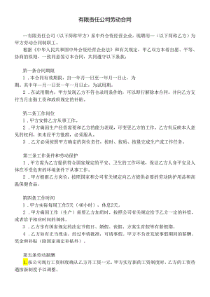 【劳资关系】有限责任公司劳动合同.docx