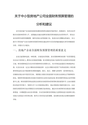 关于中小型房地产公司全面财务预算管理的分析和建议.docx