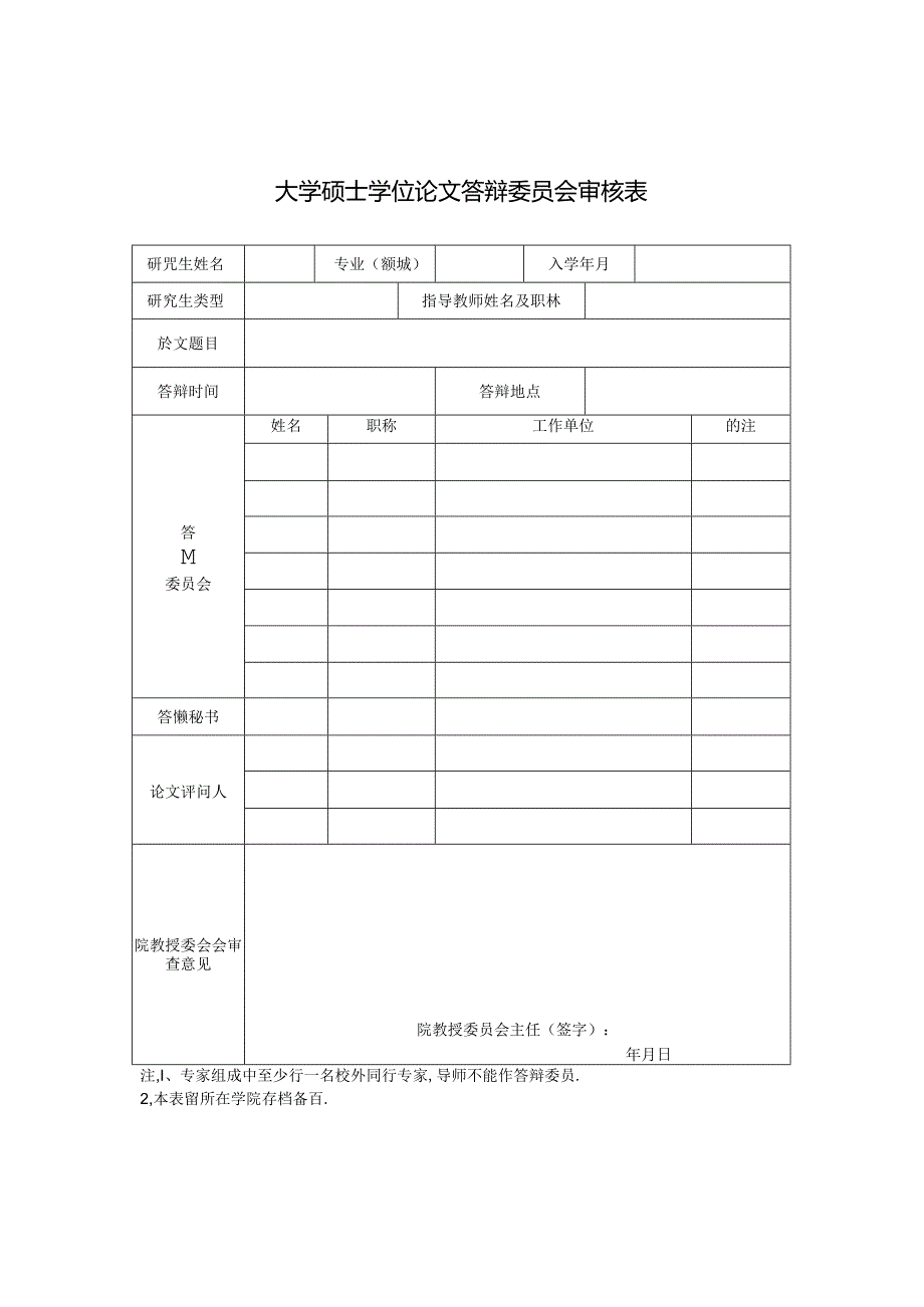 大学硕士学位论文答辩委员会审核表.docx_第1页