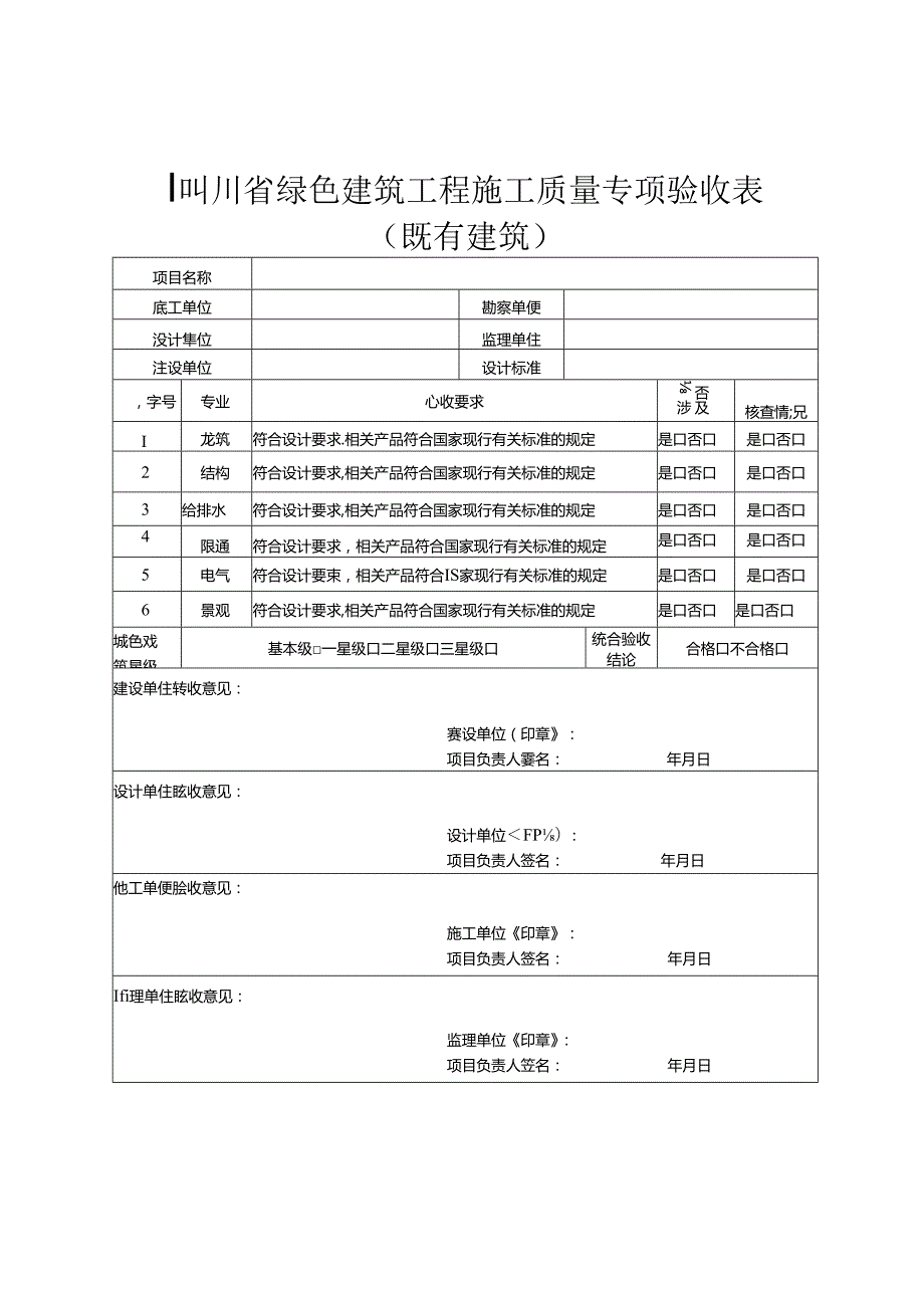 四川省绿色建筑工程施工质量专项验收表（既有建筑）.docx_第1页