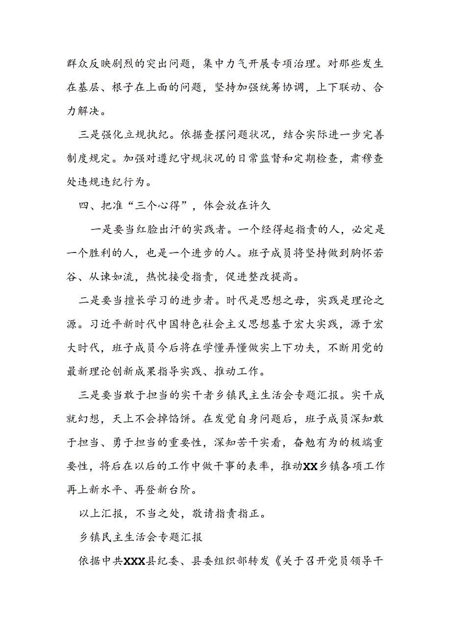 乡镇民主生活会专题汇报.docx_第3页