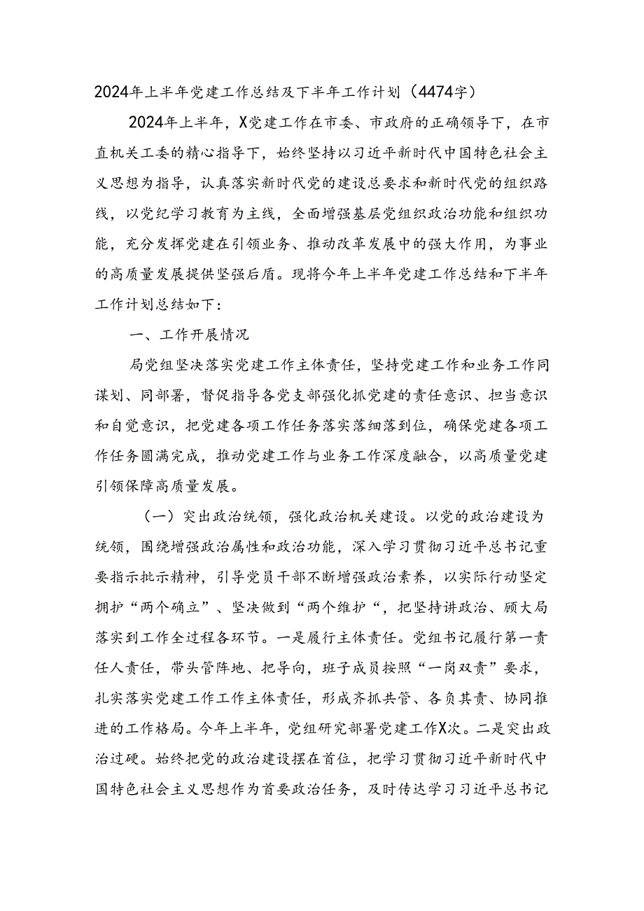 2024年上半年党建工作总结及下半年工作计划（4474字）.docx_第1页