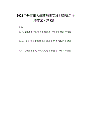 2024年开展重大事故隐患专项排查整治行动方案八篇(最新精选).docx