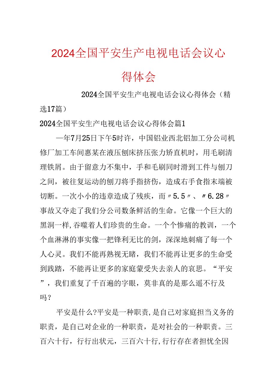 2024全国安全生产电视电话会议心得体会.docx_第1页