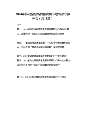 2024年推动金融高质量发展专题研讨心得体会15篇（详细版）.docx