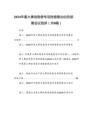 2024年重大事故隐患专项排查整治动员部署会议致辞8篇专题资料.docx