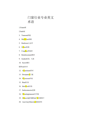 门窗行业专业英文术语.docx