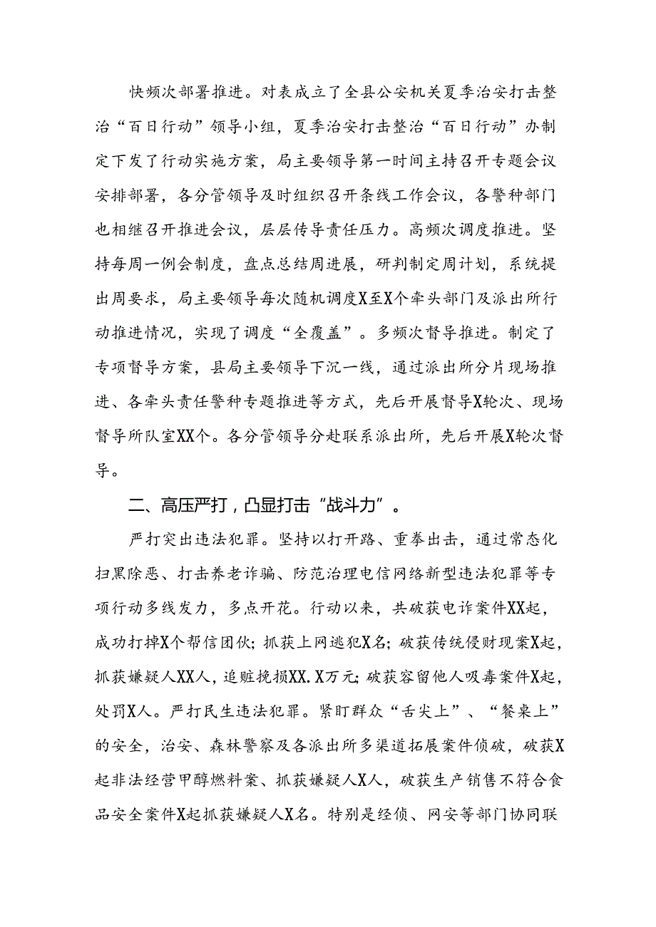 2024年公安夏季治安打击整治“百日行动”阶段性总结报告七篇.docx_第3页