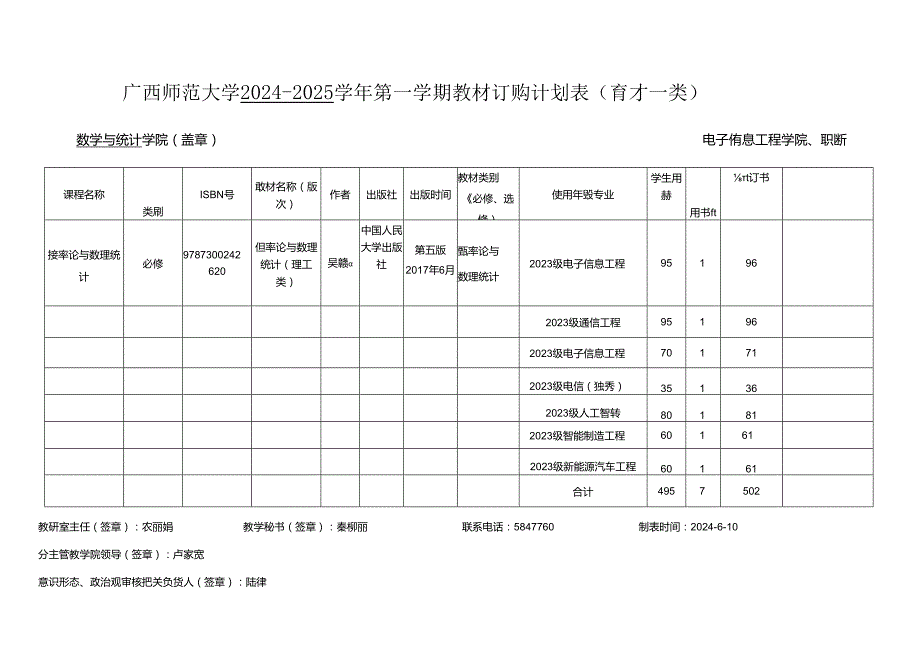 广西师范大学 第 一 学期教材使用情况登记表.docx_第3页