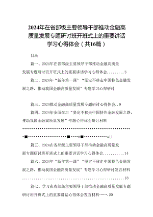 （16篇）2024年在省部级主要领导干部推动金融高质量发展专题研讨班开班式上的重要讲话学习心得体会汇编.docx