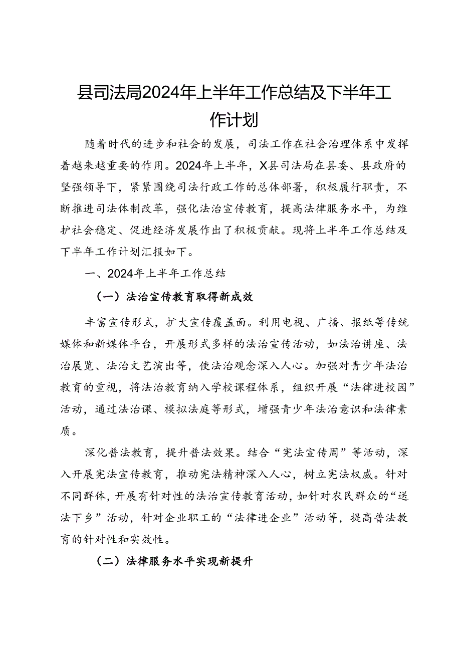 县司法局2024年上半年工作总结及下半年工作计划.docx_第1页