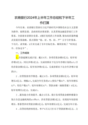 农商银行2024年上半年工作总结和下半年工作打算.docx