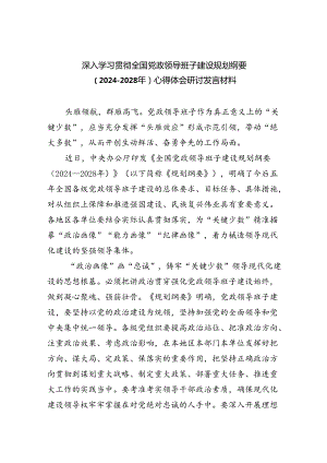 深入学习贯彻全国党政领导班子建设规划纲要（2024-2028年）心得体会研讨发言材料范文5篇专题资料.docx