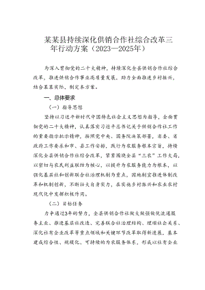 某某县持续深化供销合作社综合改革三年行动方案（2023—2025年）.docx