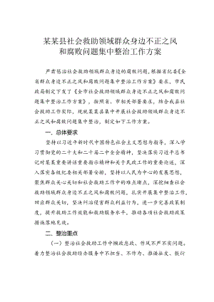 某某县社会救助领域群众身边不正之风和腐败问题集中整治工作方案.docx