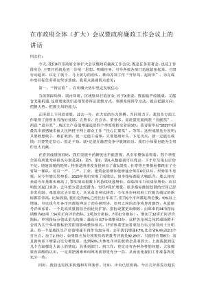 在市政府全体（扩大）会议暨政府廉政工作会议上的讲话.docx