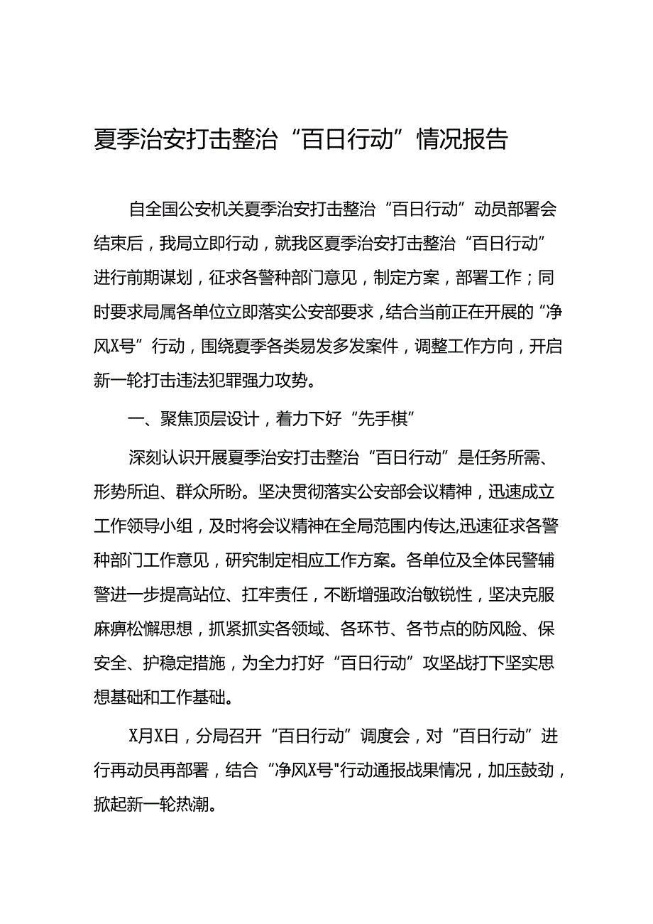 2024年公安夏季治安打击整治专项行动总结汇报8篇.docx_第1页