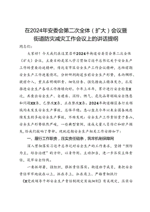 在2024年安委会第二次全体（扩大）会议暨街道防灾减灾工作会议上的讲话提纲.docx