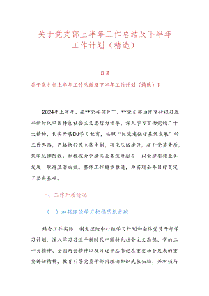 关于党支部上半年工作总结及下半年工作计划（精选）.docx