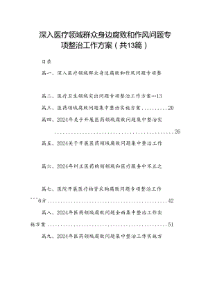 深入医疗领域群众身边腐败和作风问题专项整治工作方案13篇（精选）.docx