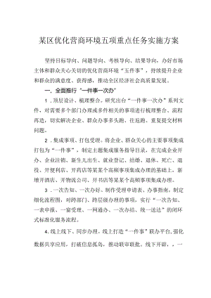 某区优化营商环境五项重点任务实施方案.docx