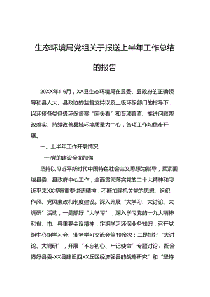 生态环境局党组关于报送上半年工作总结的报告.docx