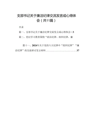 （11篇）支部书记关于廉洁纪律交流发言或心得体会优选.docx