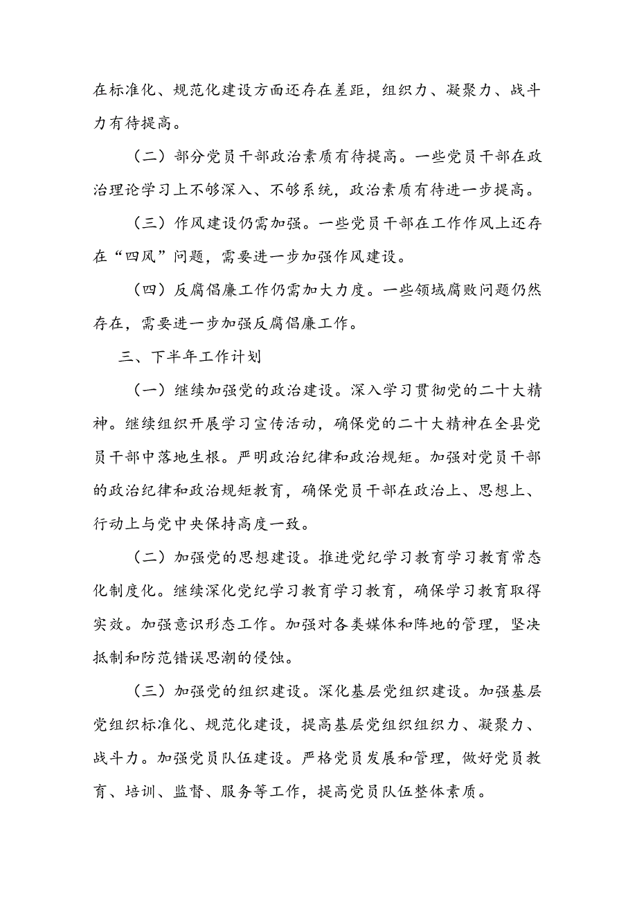 县2024年上半年党建工作总结及下半年工作计划二篇.docx_第3页