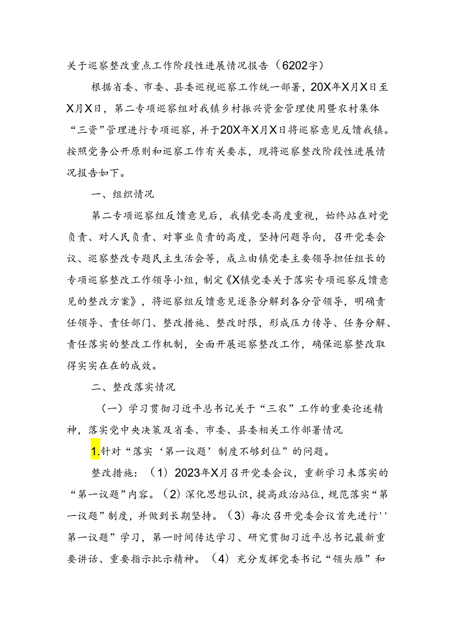 关于巡察整改重点工作阶段性进展情况报告（6202字）.docx_第1页