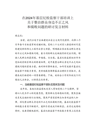 在2024年基层纪检监察干部培训上关于整治群众身边不正之风和腐败问题的研讨发言材料.docx