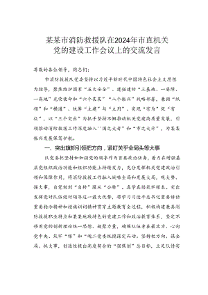 某某市消防救援队在2024年市直机关党的建设工作会议上的交流发言.docx