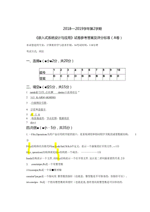 嵌入式系统设计与应用A卷答案-嵌入式系统设计与应用(第2版)-王剑-清华大学出版社.docx