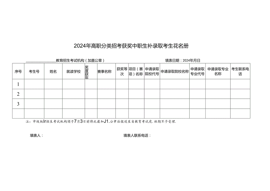 2024年高职分类招考获奖中职生补录取申请表、花名册.docx_第2页