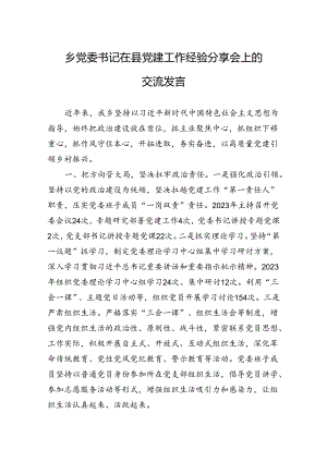 2024年乡党委书记在县党建工作经验分享会上的交流发言.docx