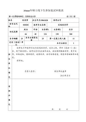 20xxx年硕士线下生参加复试审批表.docx