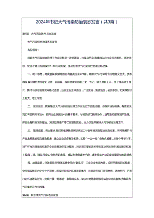 2024年书记大气污染防治表态发言（共3篇）.docx